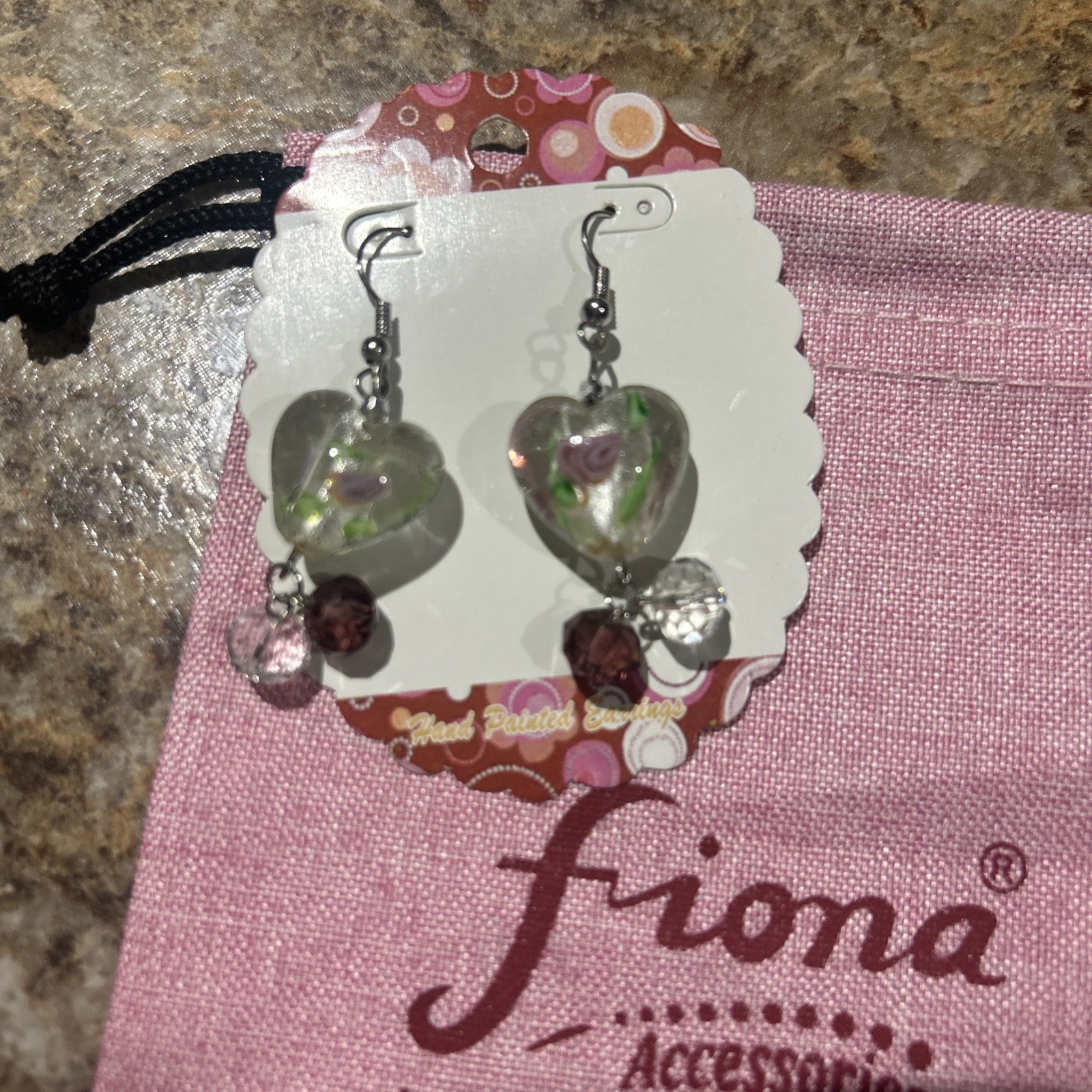 Fiona Accessories Hand Painted Bracelet And Earrings Heart beads Bracelet
