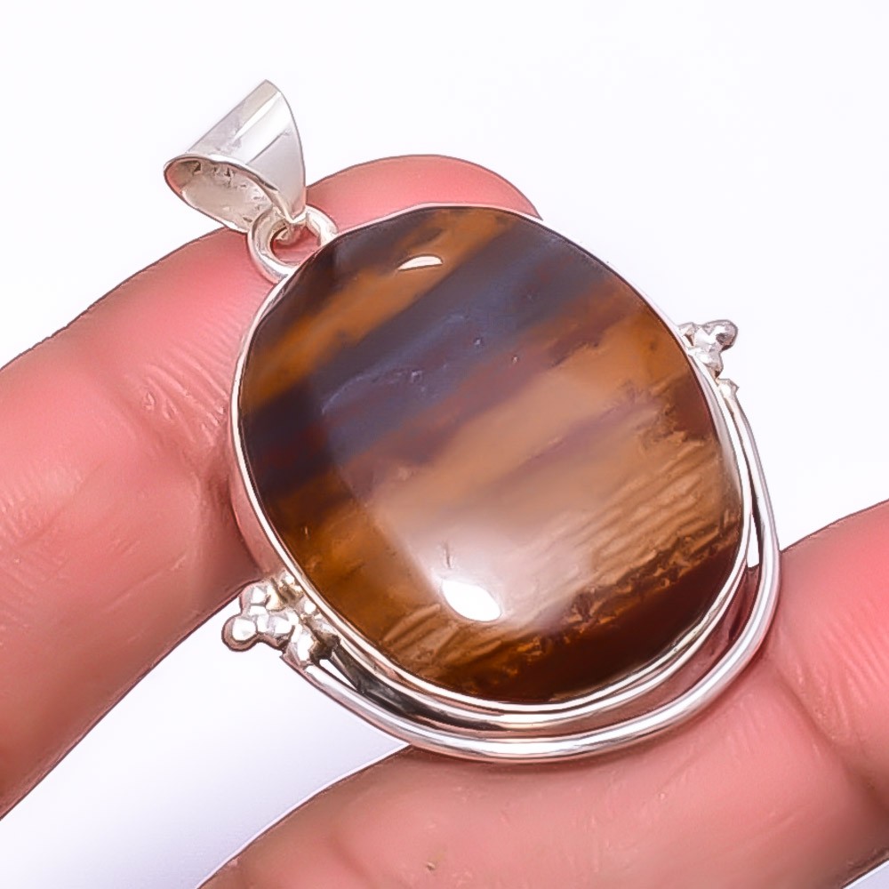 Natural Yellow Tiger Eye – South Africa 925 Silver Plated Pendant 1.56″ S6110