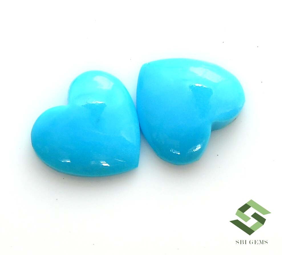 10×11 mm Natural Turquoise Heart Shape Cabochon Pair 4.81 CTS Loose Gemstones