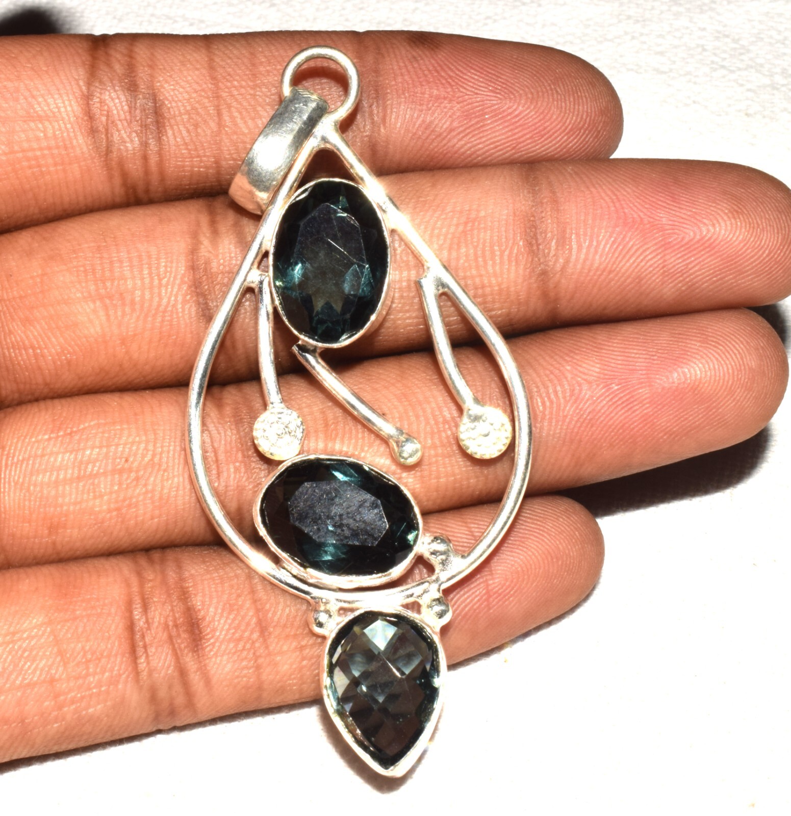 Simulated Iolite Cut Gemstone Fashion Gifted Jewelry Handmade Pendant 2.75″