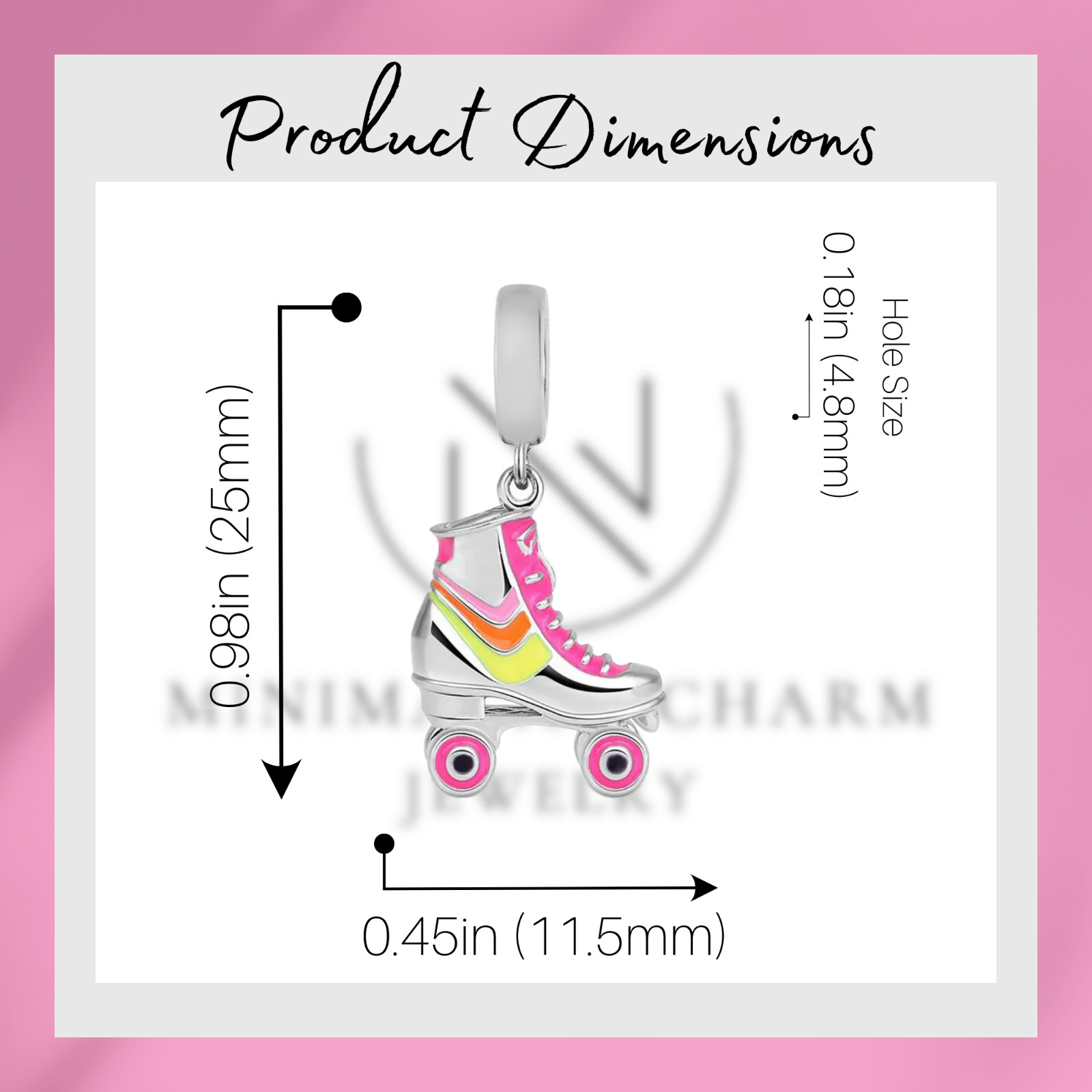 Roller Skate Charm For Bracelet, Skater Charm, Pink Skate Charm