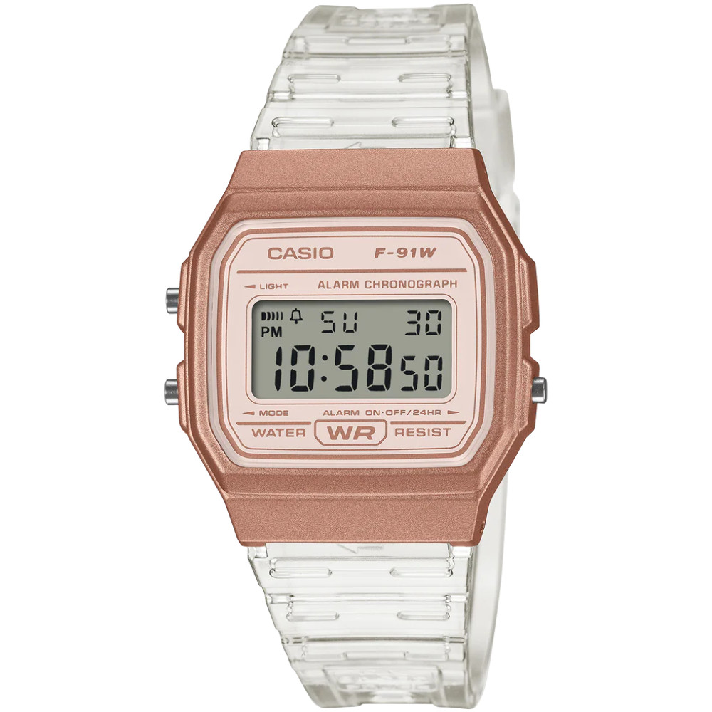 Casio Rose Gold/Transparent Strap Classic Unisex Digital Watch F-91WS-7A3