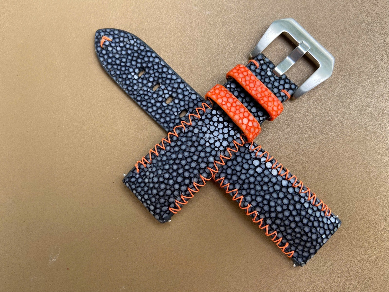 Black Stingray Leather Watch Strap Band, Size 18mm 20mm 21mm 22mm 24mm 26mm
