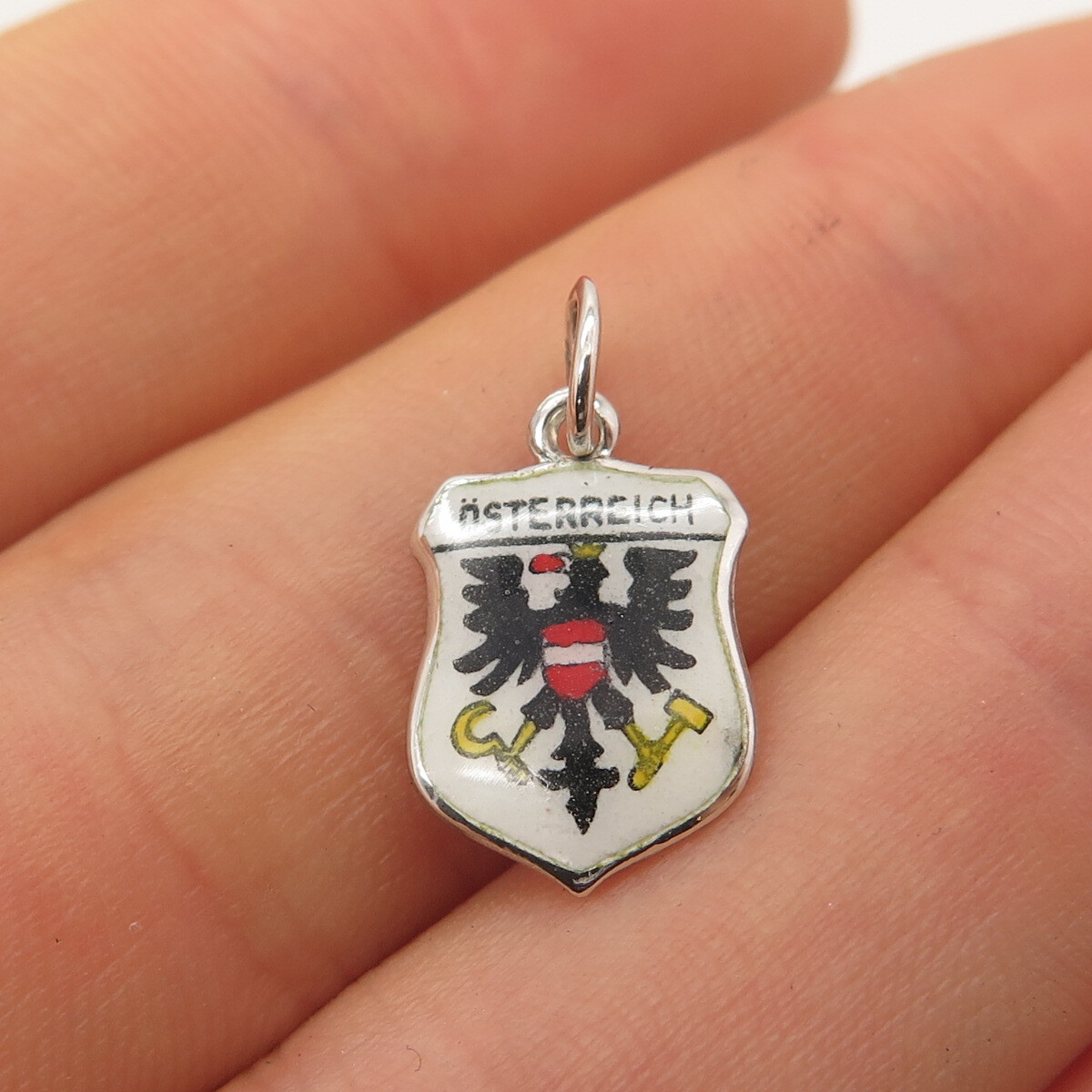 835 Silver Vintage Colorful Enamel “Österreich” Coat of Arms Charm Pendant