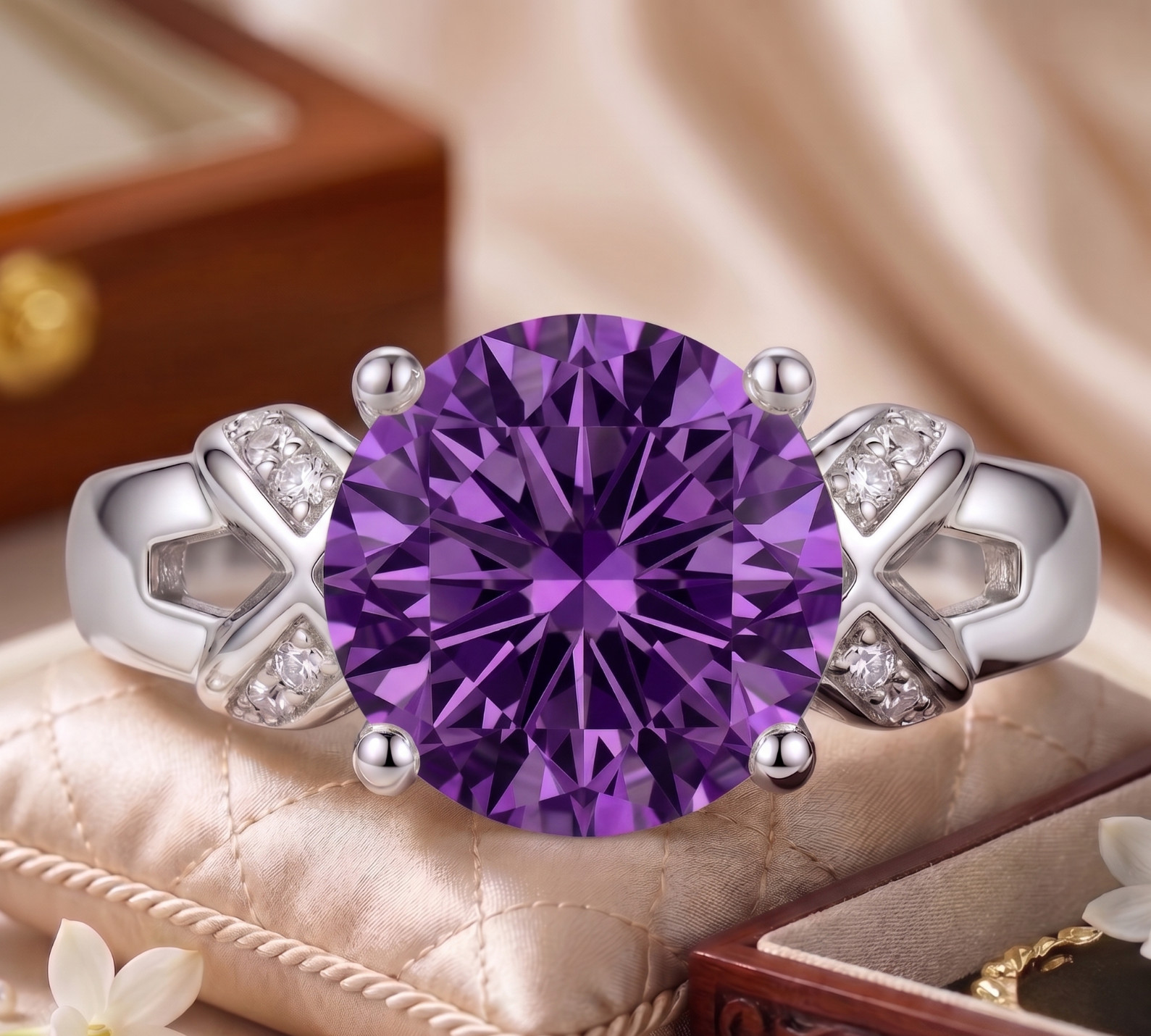 RARE 6.00 Ct Certified Round Shape Purple Natural Diamond Ring White Gold Finish