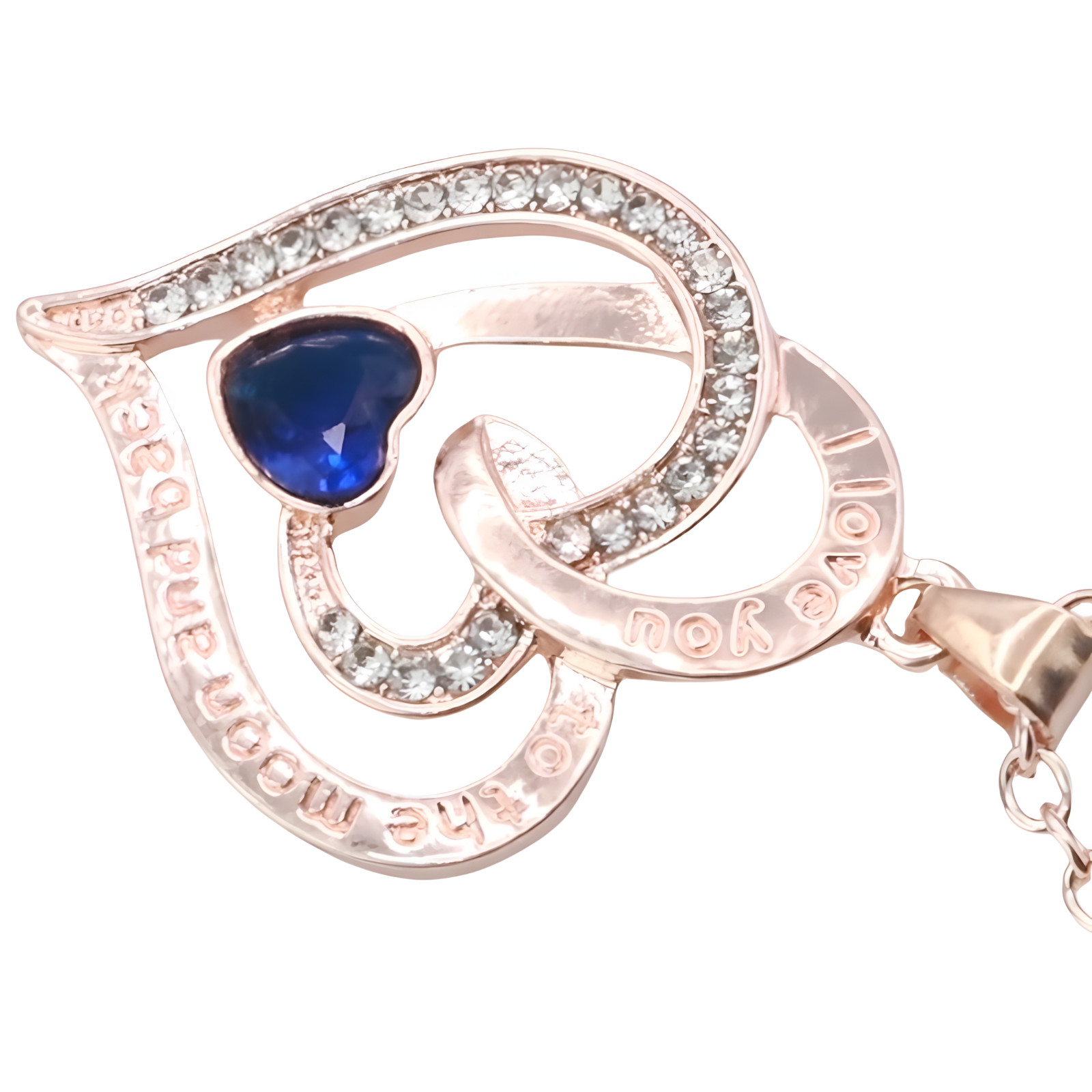 18K Gold Plated Zinc Alloy Blue Heart Stone and Princess Cut Rhinestones B310