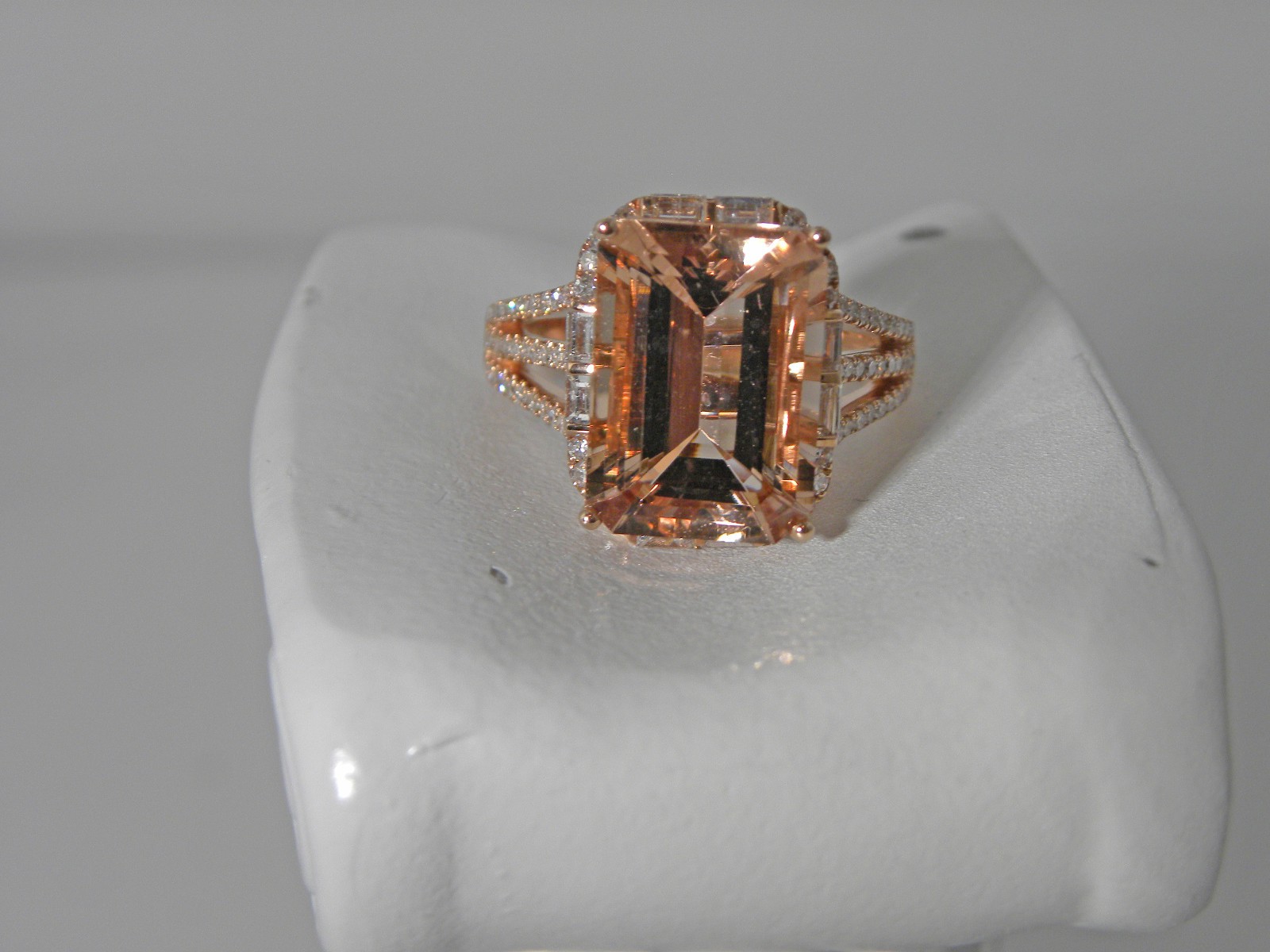 Estate 14K Rose Gold Large Kunzite & Diamond Ring