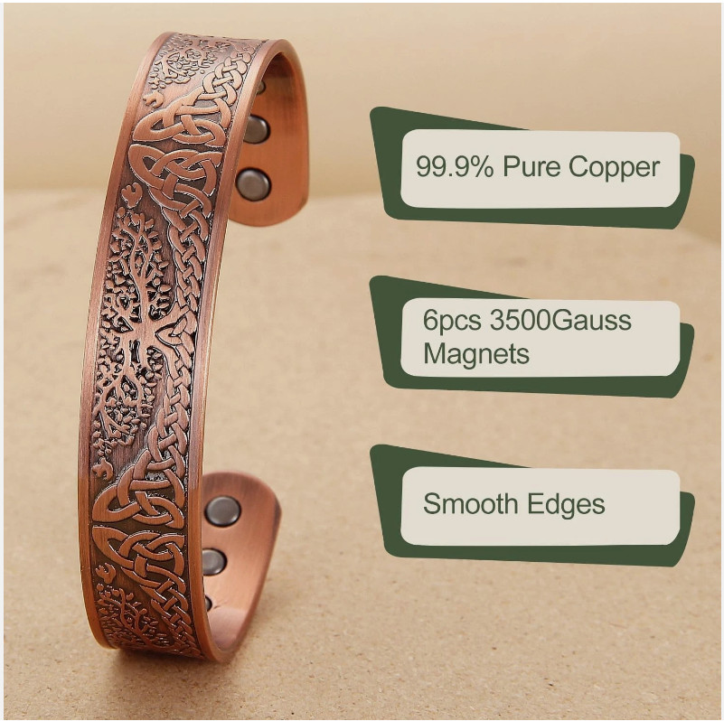 Men’s Bracelet Magnetic Therapy Arthritis Pain Relief Pure Solid Copper Bangle