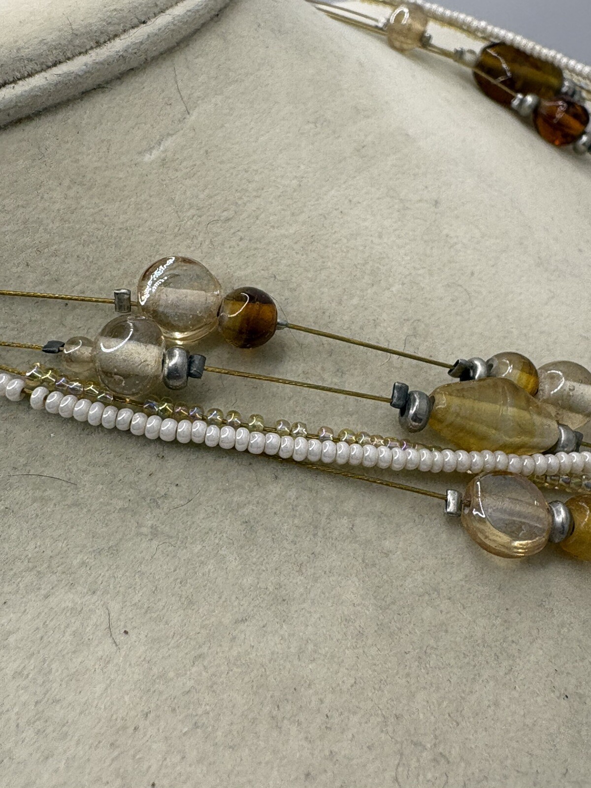 Shades Of Brown, Cream & Champagne Colored Beaded Layered Necklace