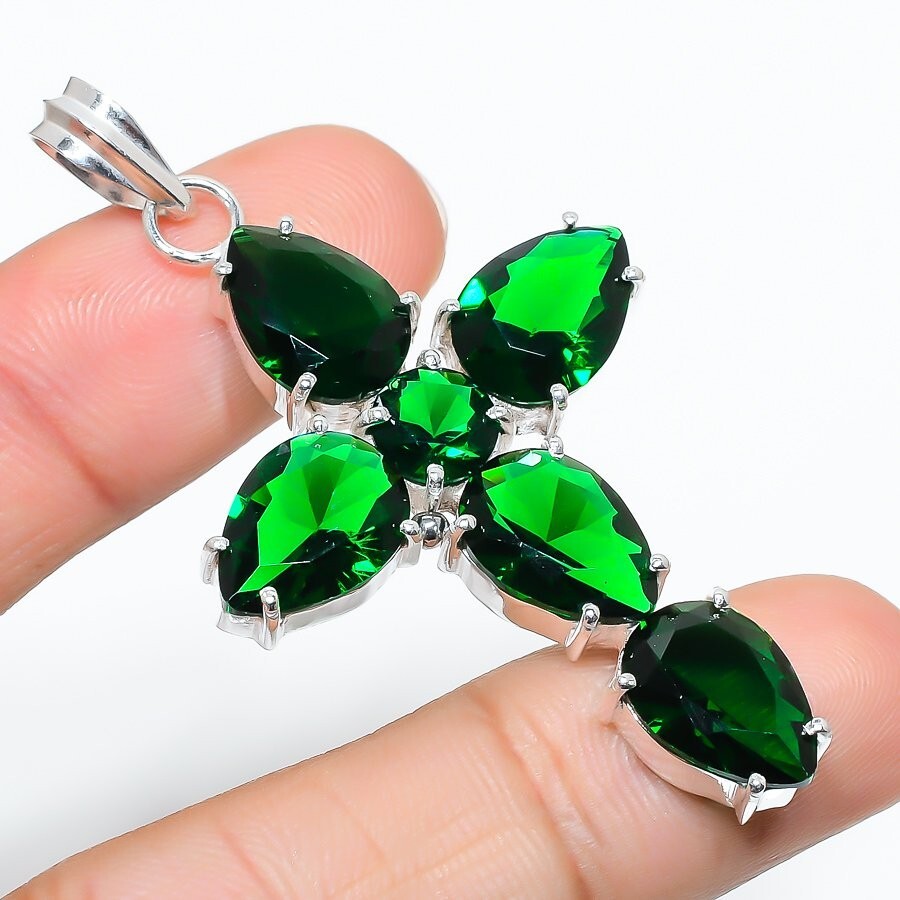 Chrome Diopside Gemstone Handmade 925 Sterling Silver Jewelry Pendant Sz 2.5″