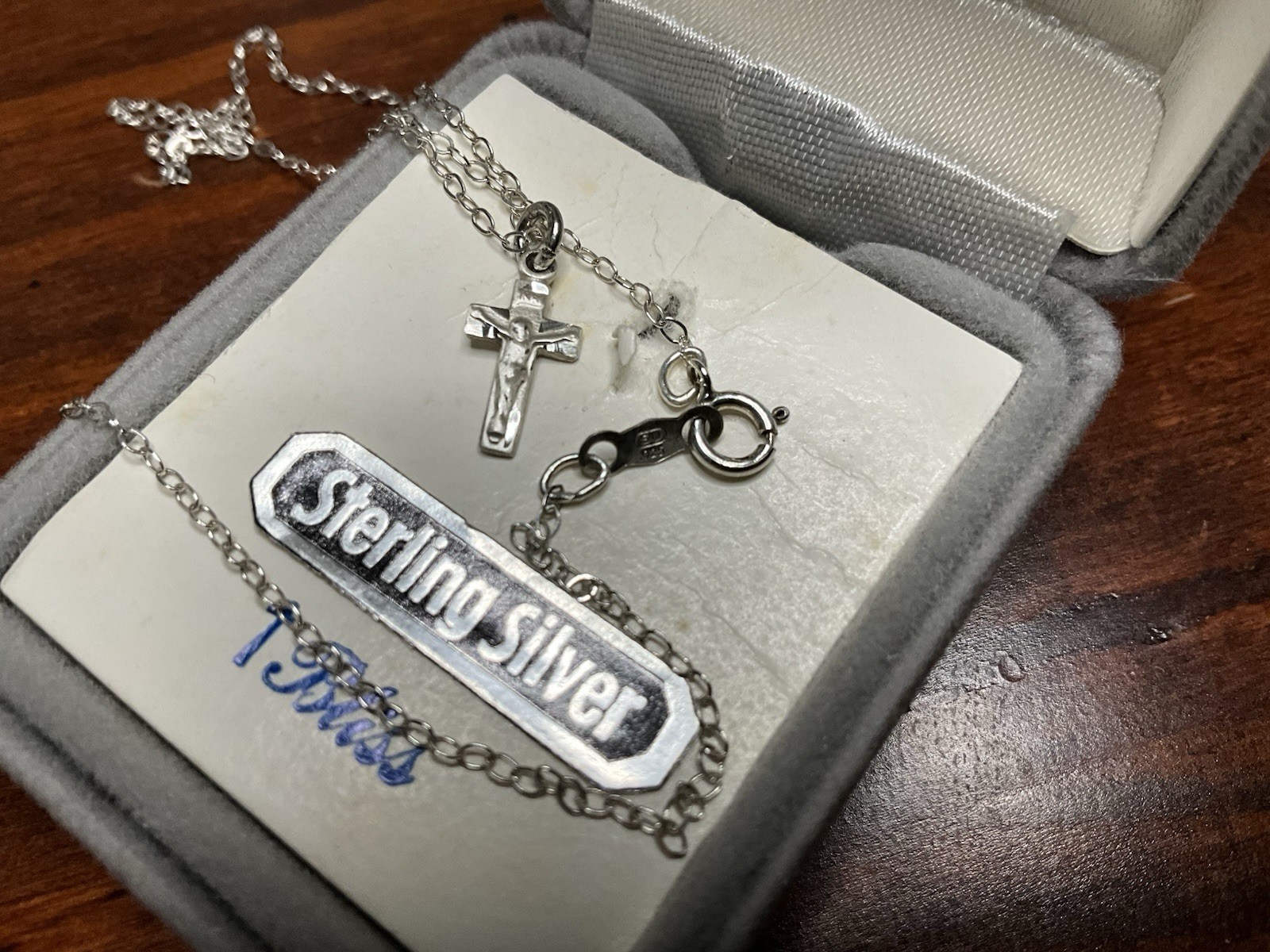 Vintage Bliss Tiny Dainty Crucifix Cross Pendant Necklace~Sterling Silver~Box