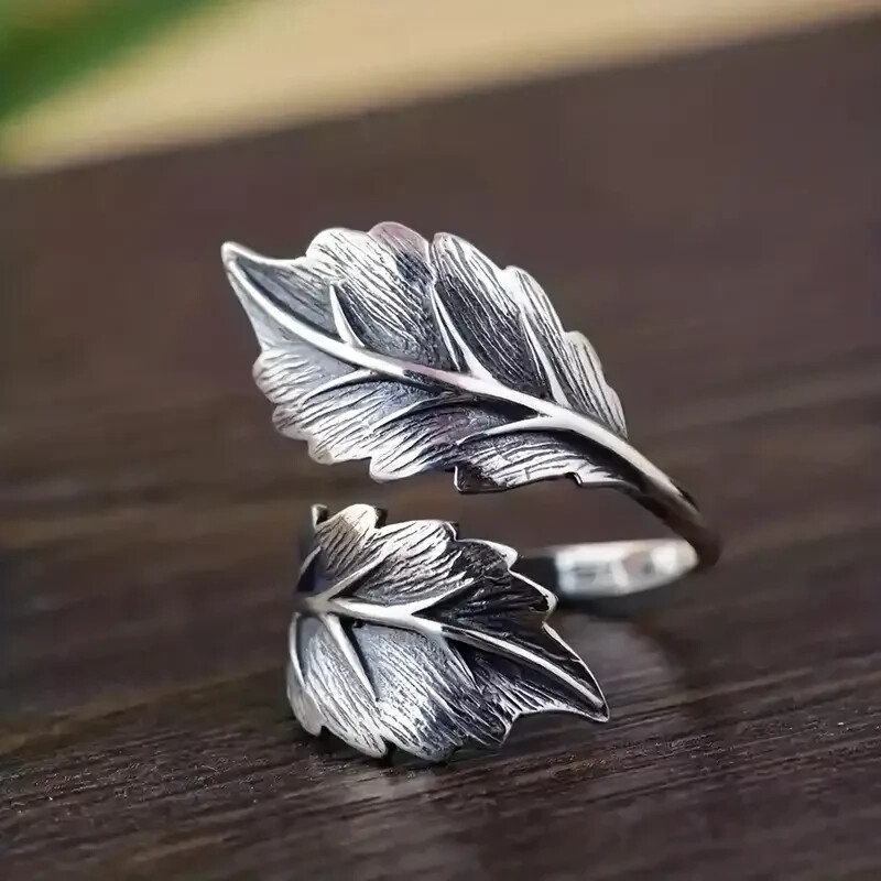 Elegant 925 Sterling Silver Leaves Wedding Engagement Open Ring One Size Fit All