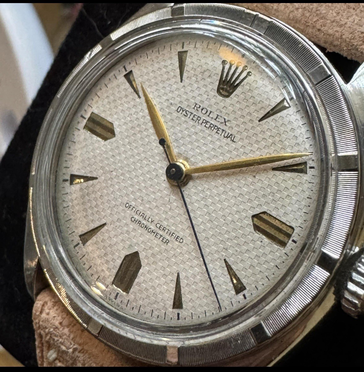 1952 Vintage ROLEX BUBBLEBACK 6103 Honeycomb Waffle dial Rare 2piece 635 Cosc