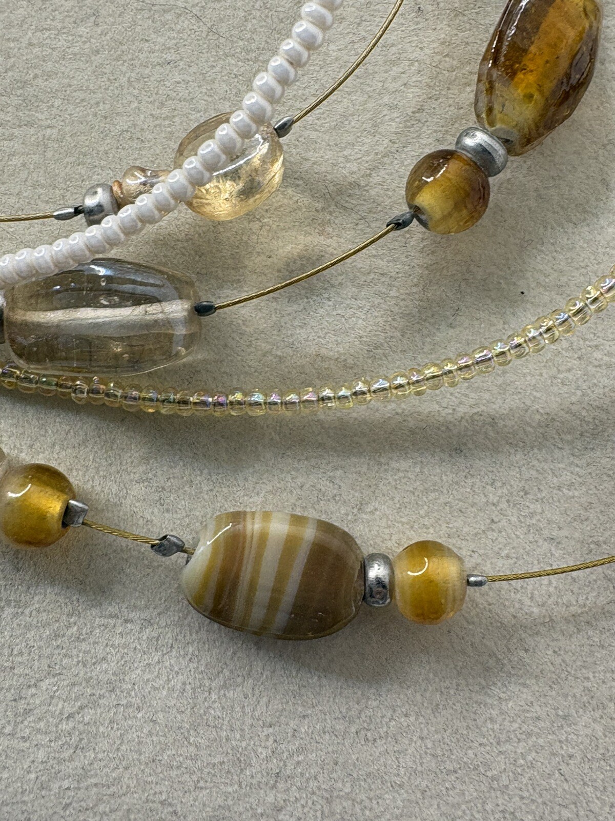 Shades Of Brown, Cream & Champagne Colored Beaded Layered Necklace