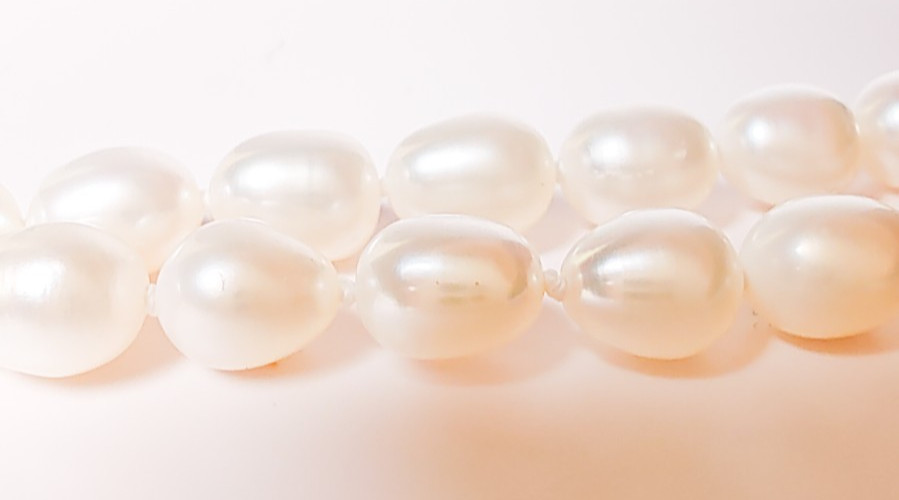 925 Sterling Silver Diamond White Cultured Freshwater Pearl Necklace 18–19.5″