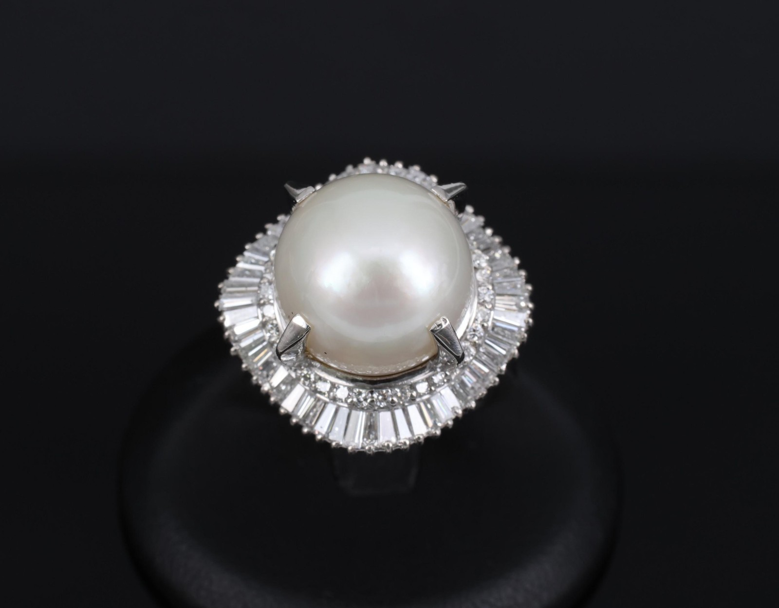 Fine 14.7mm South Seas Pearl & 1.85ct Diamond Platinum Halo Ring, 21.6g Size 8