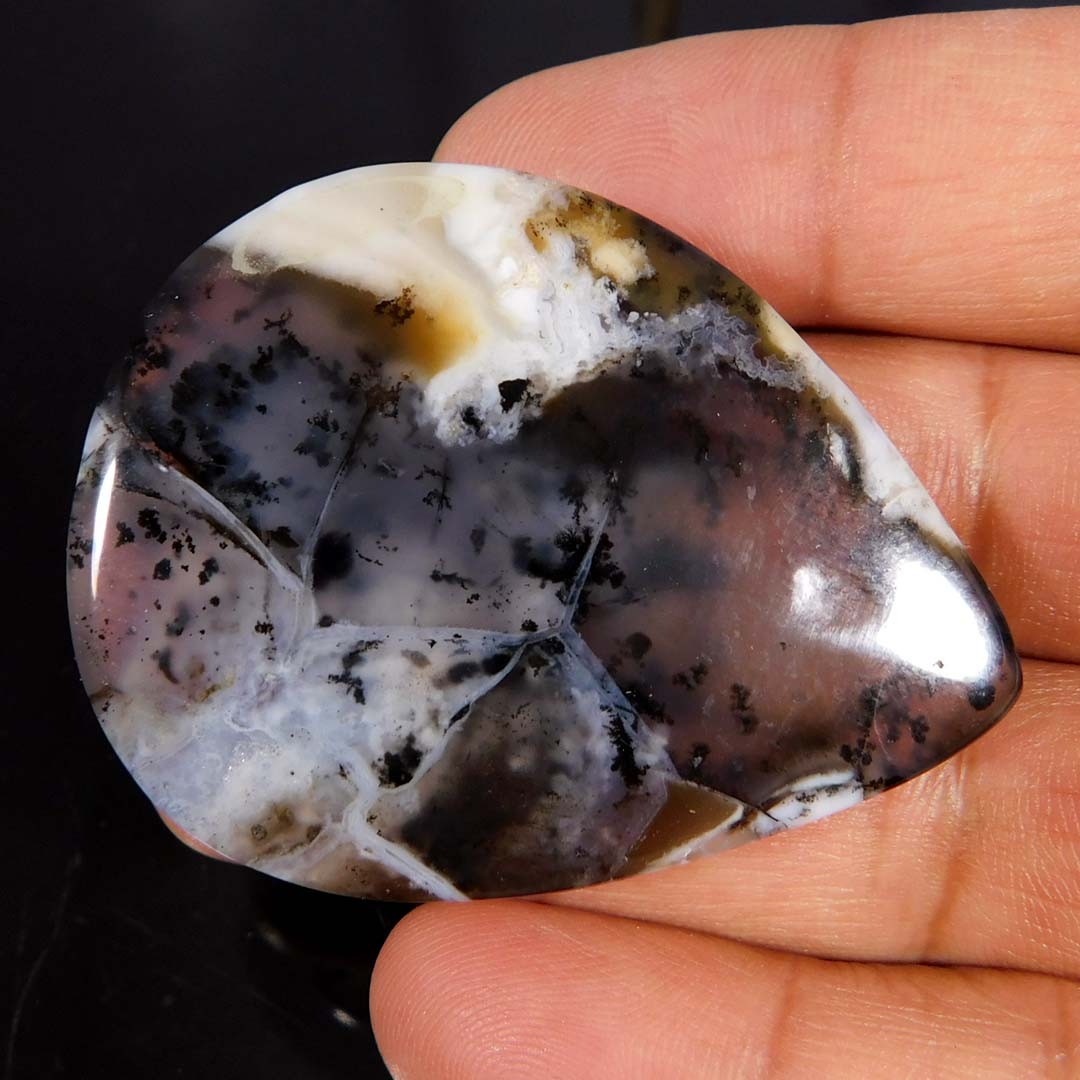 107.40Cts. Natural Gorgeous Dendritic opal Pear Cabochon Reiki Healing Gemstone