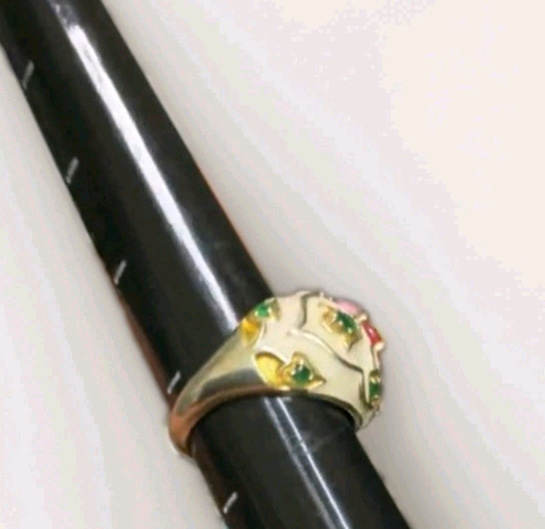 Ring Natural Ruby and emeralds Enamel, 925 and Electroplated Gold size 7.25