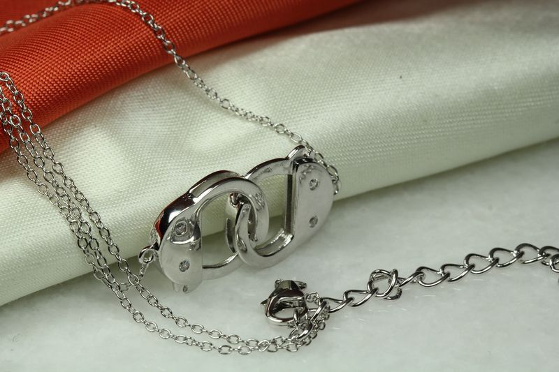 FUN SEXY DOUBLE HANDCUFF STERLING SILVER 925 NECKLACE WITH CHAIN~BLNC~THU
