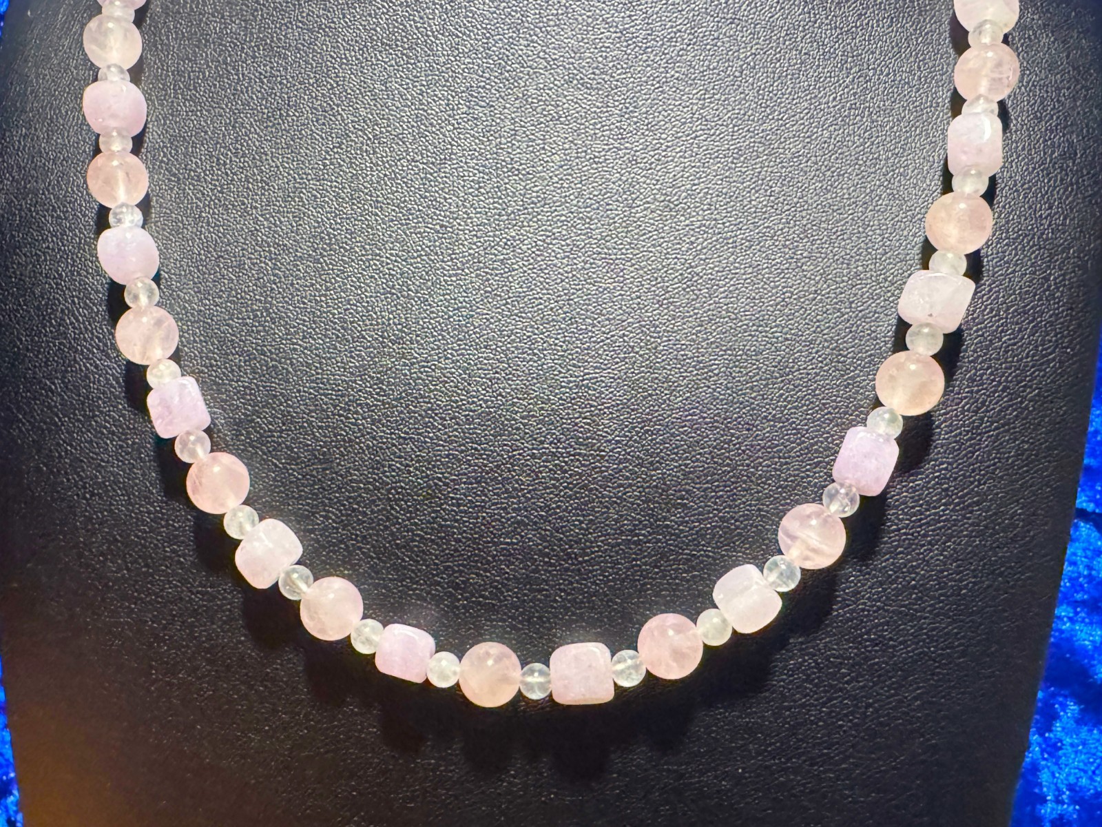 Pink Quartz w/ White Jade Tennis Necklace & Bracelet Necklace Round & Square 22″