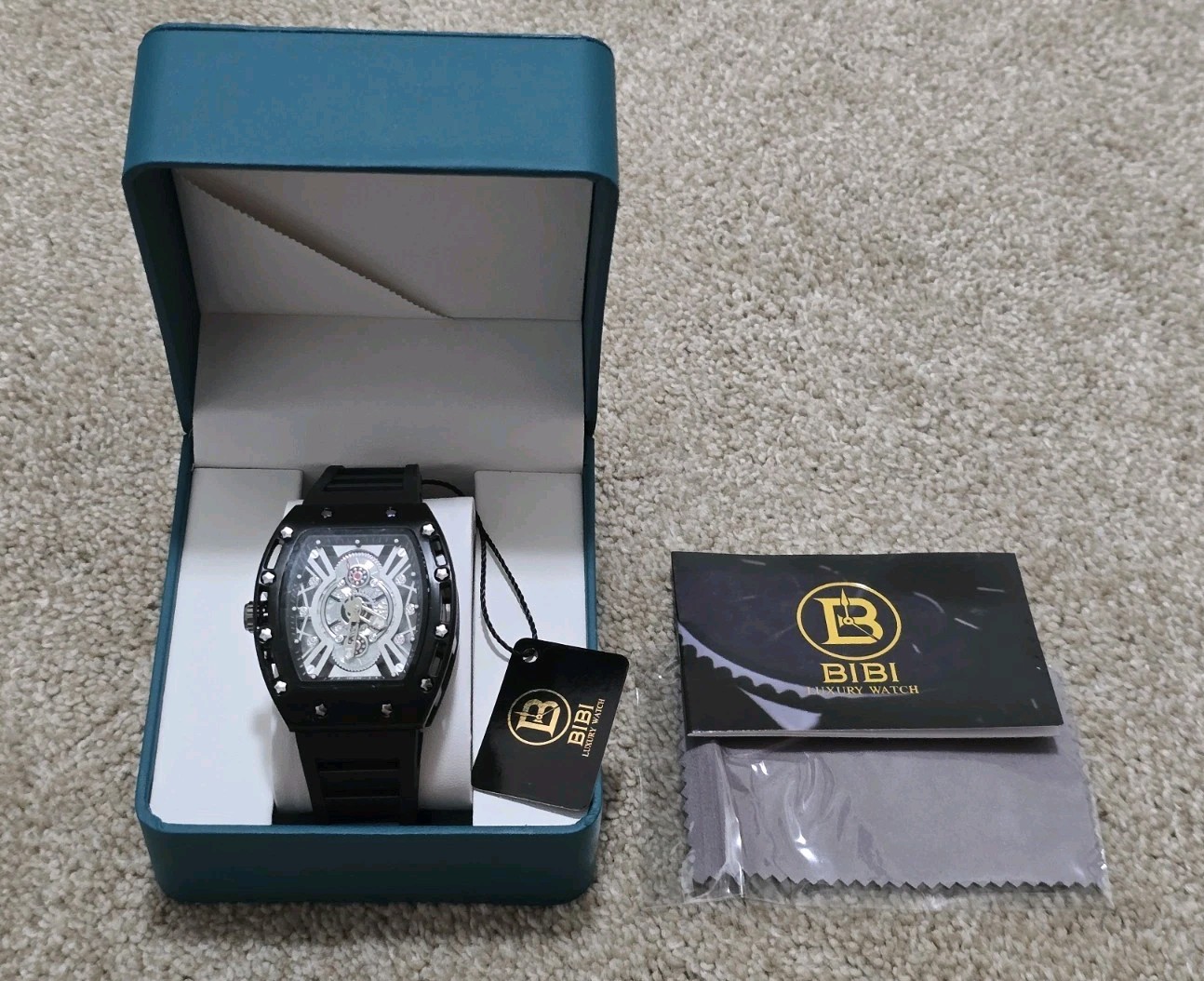 Brand New BIBI Men’s Automatic Skeleton Watch Black Barrel With Silicone Band