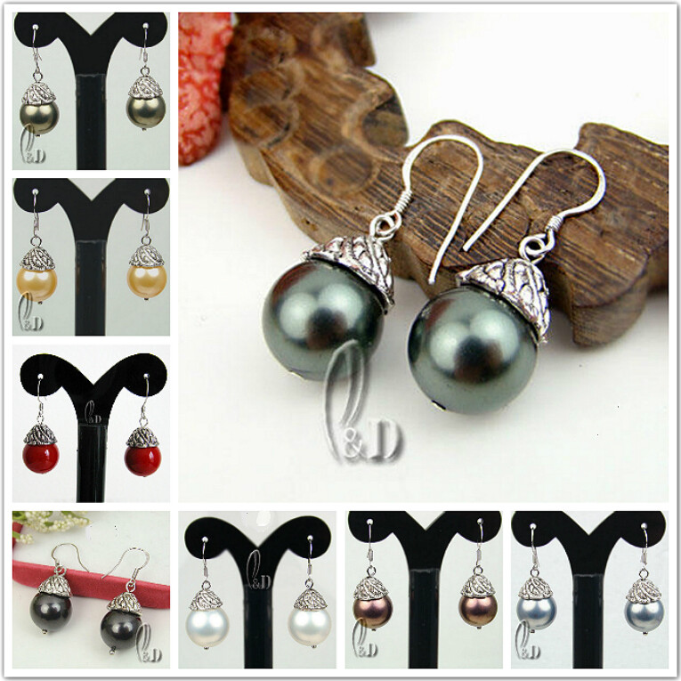 AU STOCK CHIC 12MM LARGE MULTIPLE COLOUR SEA SHELL PEARLS SILVER EARRINGS EA009