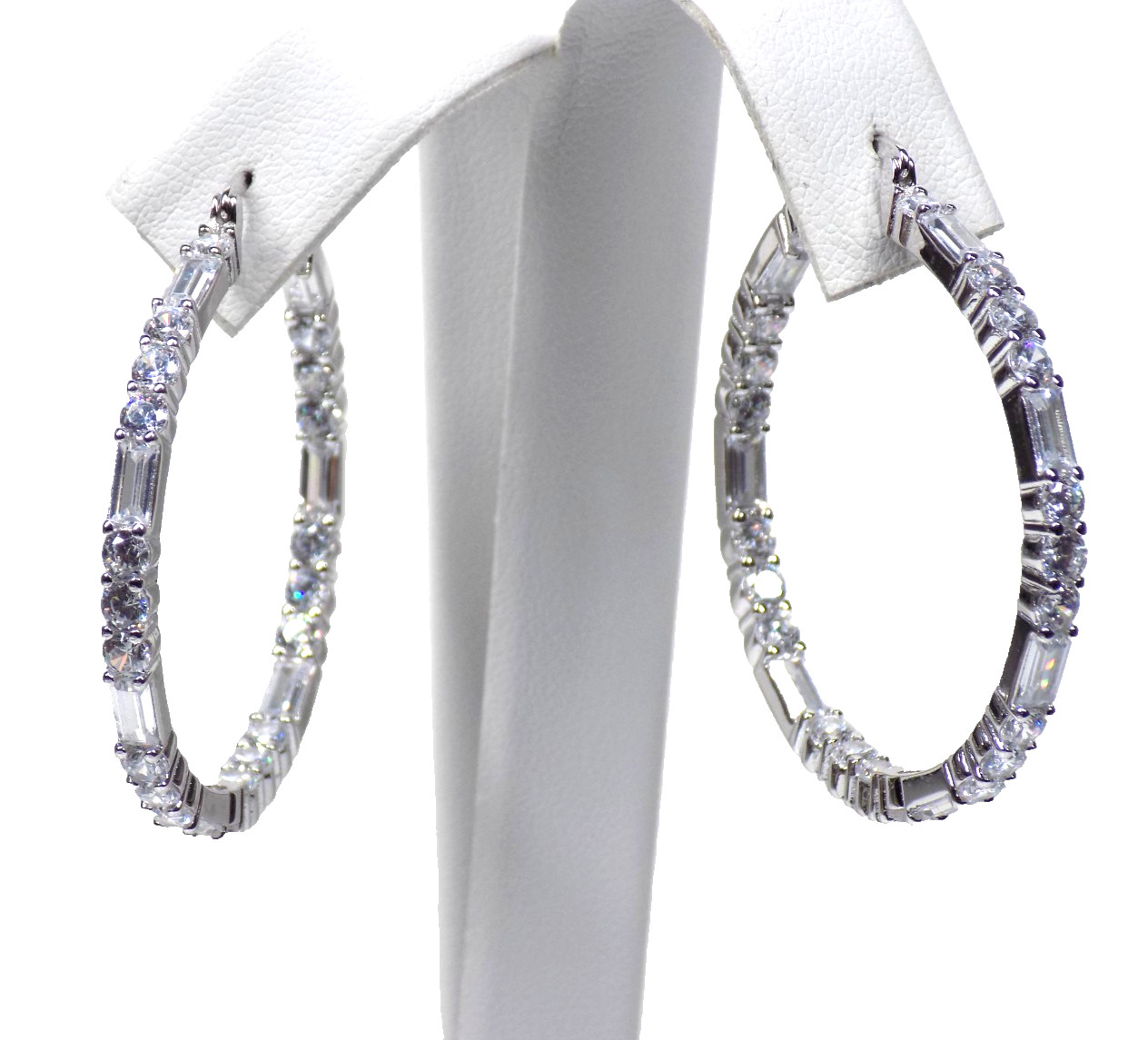 925 Sterling Silver Cubic Zirconia Hoop Earrings Inside Outside White Colorless