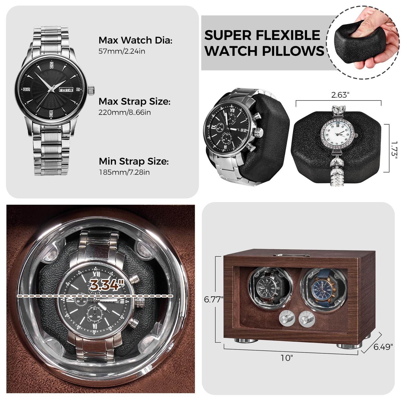 ANWBROAD Double Watch Winder, Automatic 6.49 x 10 x 6.77 inches, Walnut