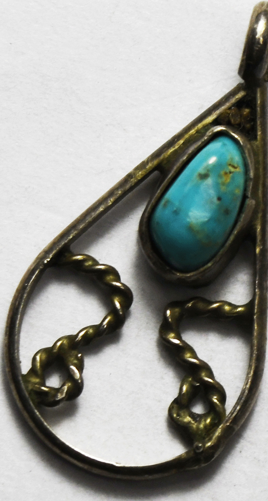 Sterling Silver Signed AD Turquoise Teardrop Wire Pendant 30mm x 15mm