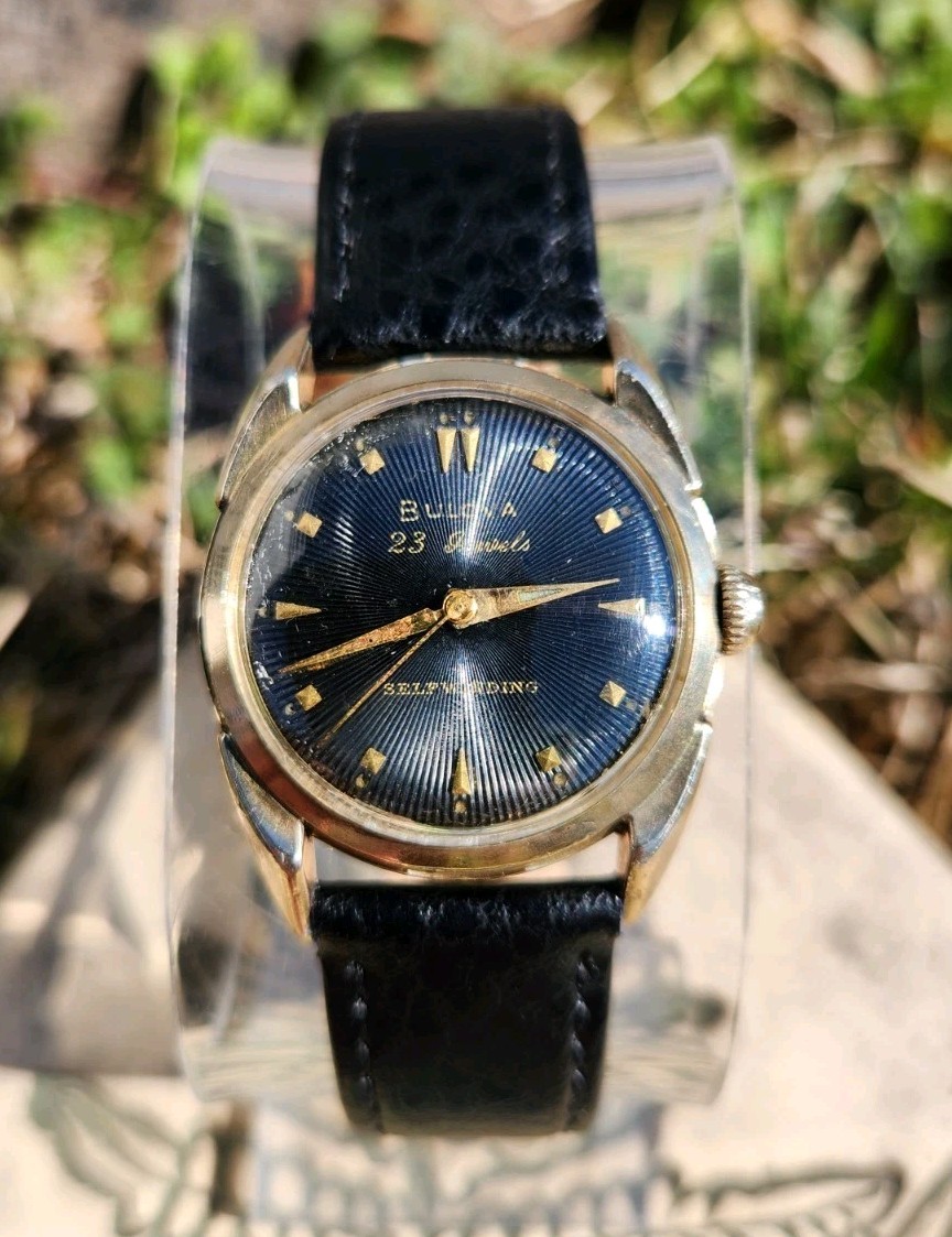 Vtg 1957 Bulova 23 Sunburst Men’s 31mm Watch 10BPAC Automatic Black Dial RGP!!!