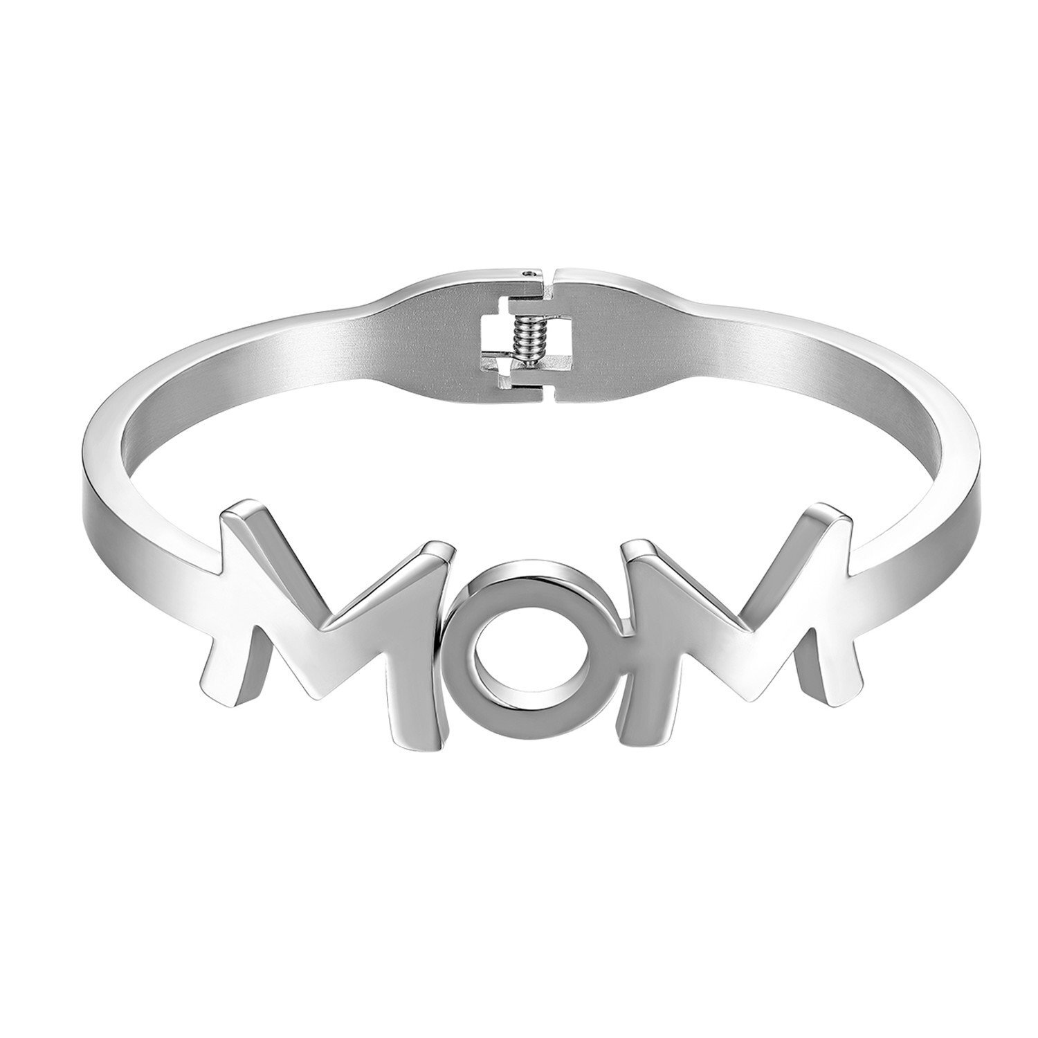 Charm MOM Stainless Steel Bracelet Bangle Cuff for Birthday Mother’s Day Gift