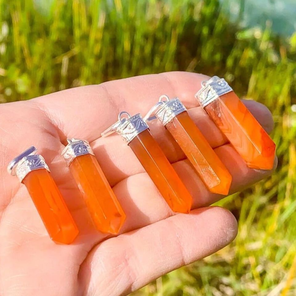 Carnelian Crystal Chakra Pendant Pencil Cap Sterling Silver Necklace Heal