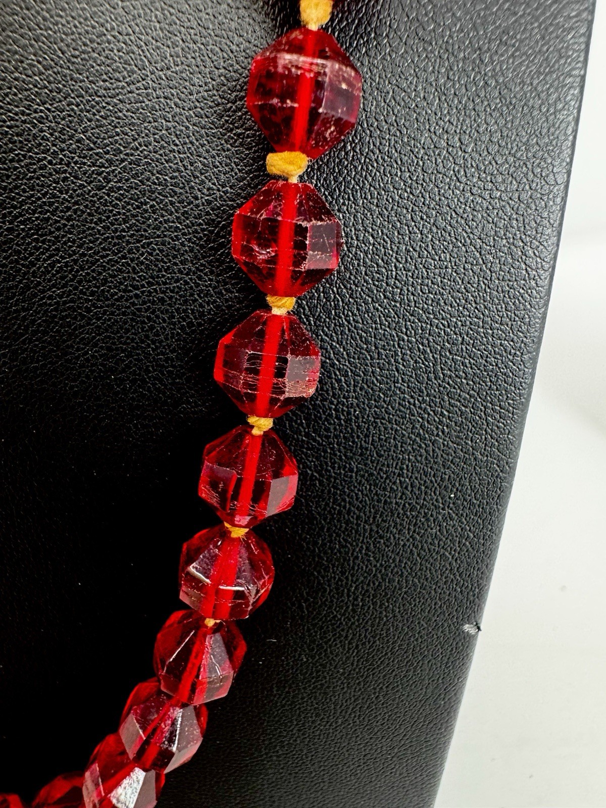 Red Glass Beaded Strand Necklace Ball/Bead Chain More Than 36 in Long