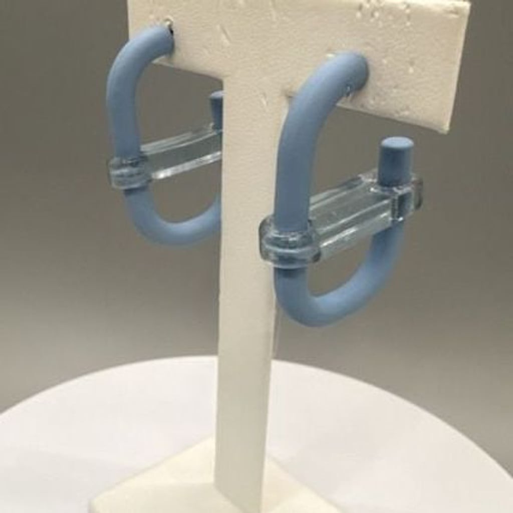 Light Blue Matte and Acrylic “Pipe” Hoop Earrings Retro 80’s Vtg