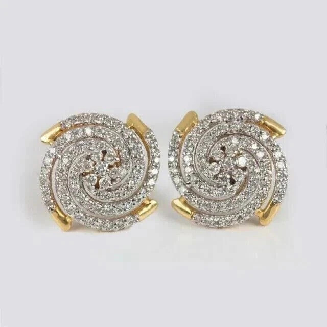 14K Yellow Gold Plated 2.00Ct Round Cut Simulated Diamond Stud Cluster Earrings