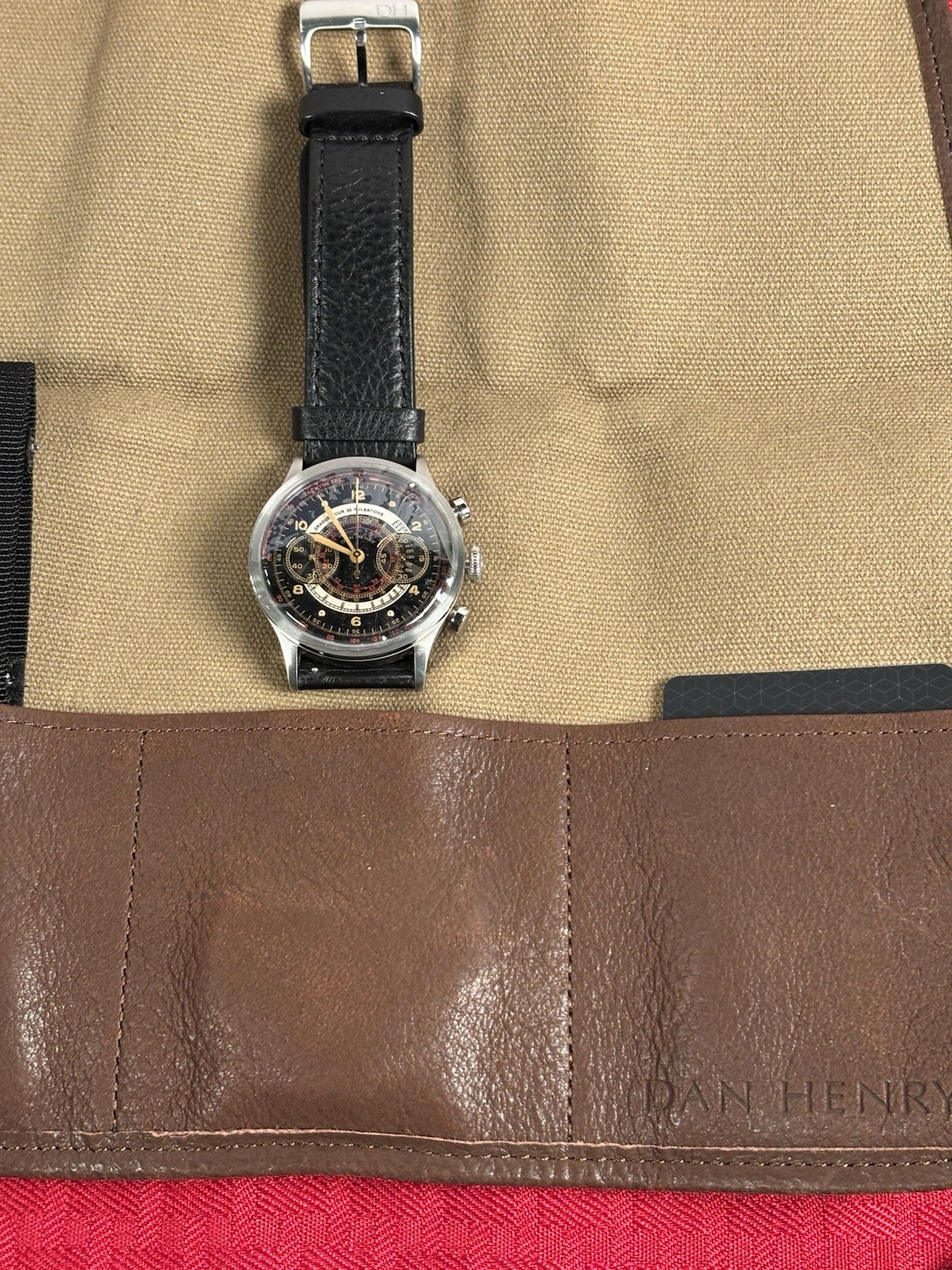 1939 Dan Henry 39mm Chronograph Limited Edition Black Dial Men’s Leather Strap