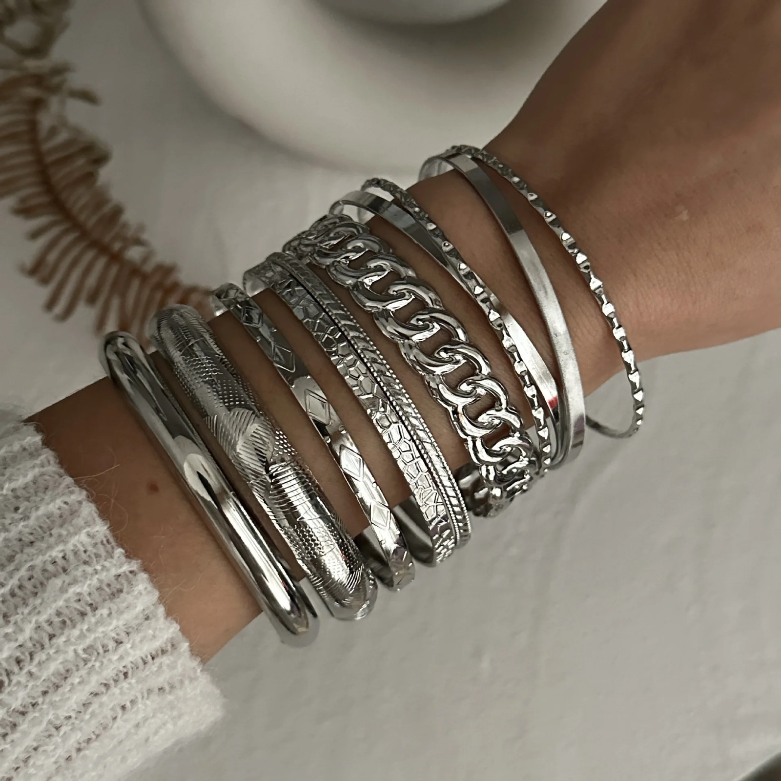 10 Pc Gold Tone Metal Bangles Women Multilayer Adjustable Twist Wide Jewelry