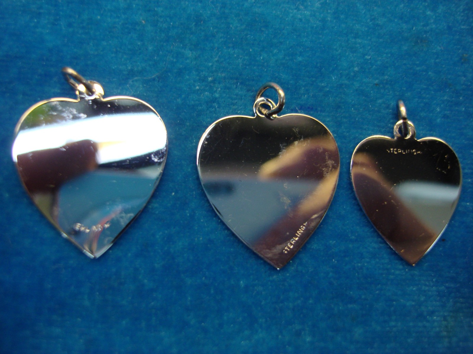 3 STERLING SILVER HEART CHARMS – READY FOR ENGRAVING. 2 DIFF. SIZES