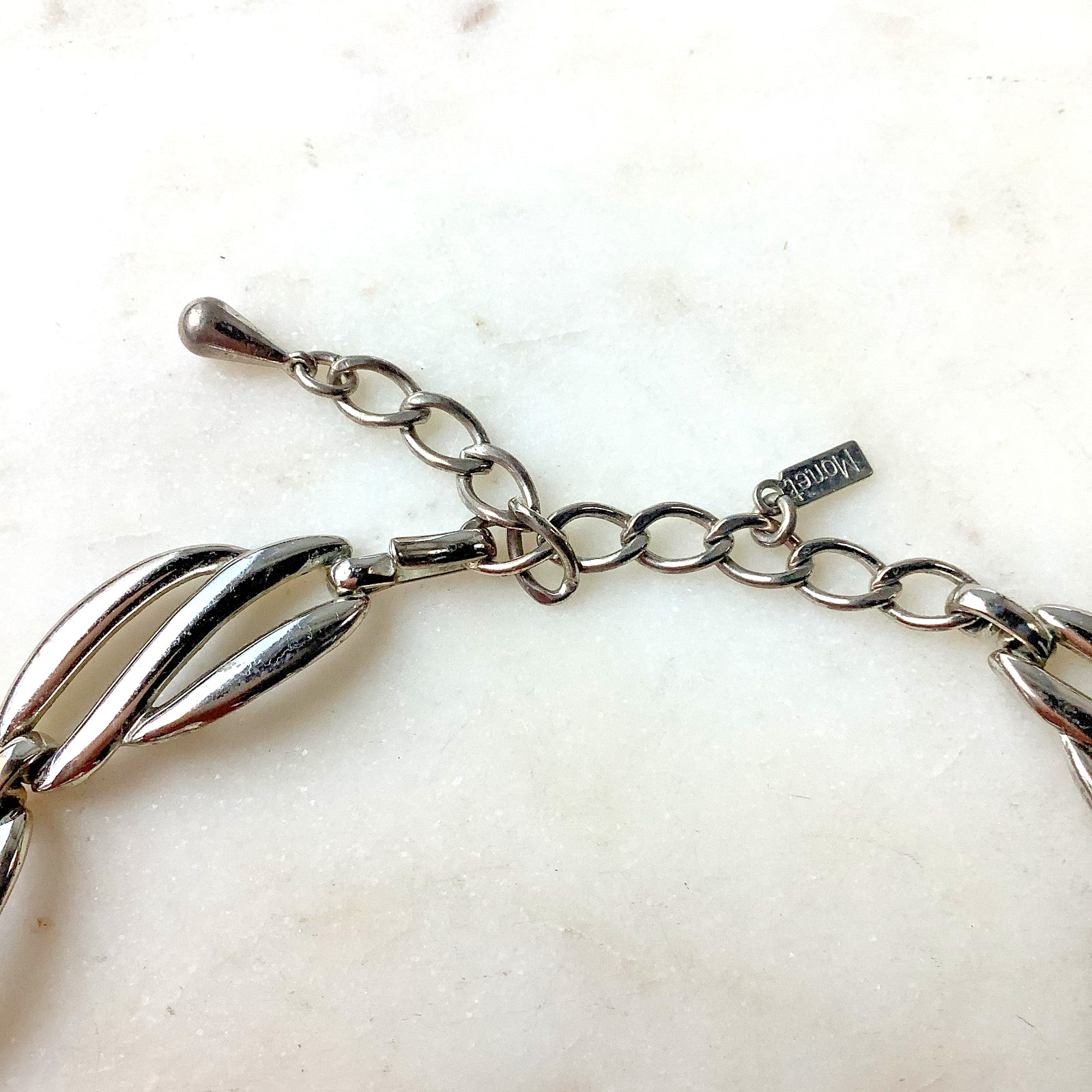 Vintage Monet Necklace Retro 1980’s Choker Silver Tone Heavy Links Adjustable