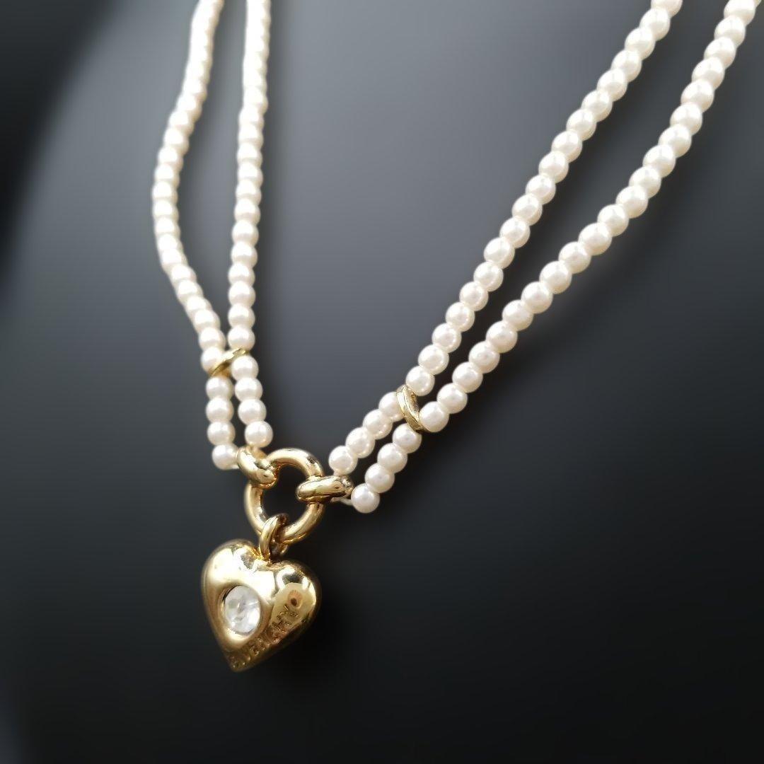GIVENCHY Pearl Heart Motif Necklace Pendant Gold Tone Length 40cm Accessory