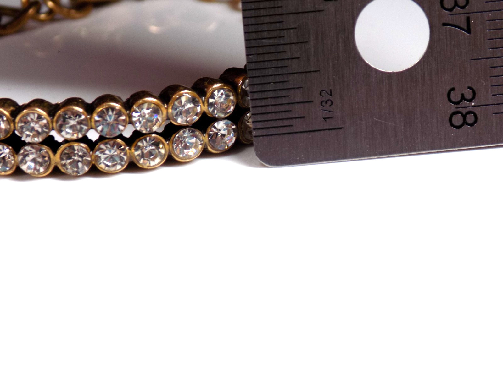 Vintage J Crew Bracelet Gold Tone Curved Bar White Colorless Rhinestones 6.5″