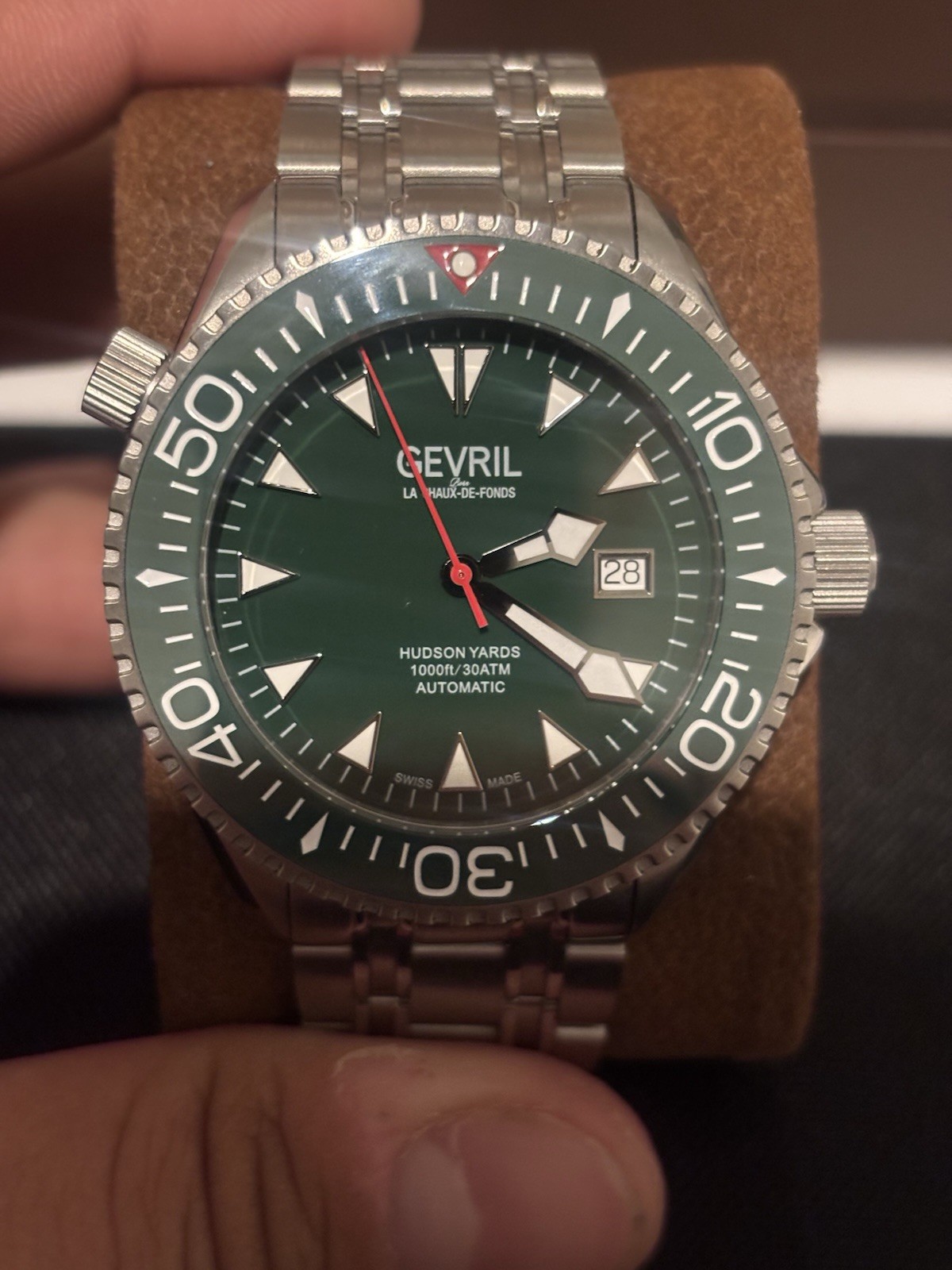 Gevril Hudson Yards Diver Automatic Wristwatch Green Dial Stainless Steel 1000ft