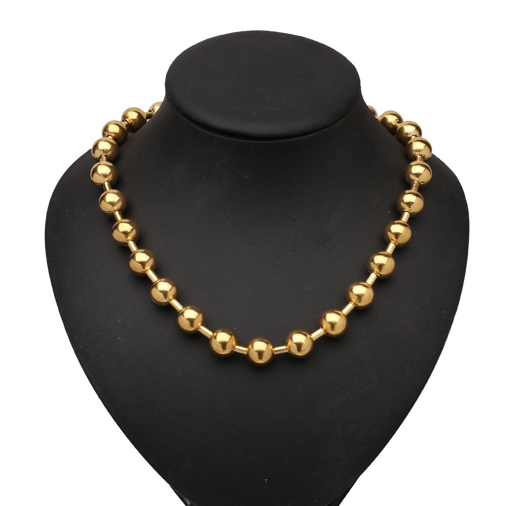 6/8/10/12mm Gold Tone Stainless Steel Ball Beads Chain Necklace 16inch-40inch