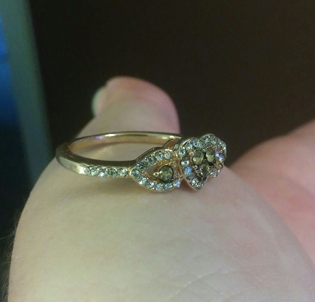18k Rose Gold Over Sterling Silver Cognac + White Gemstone Heart Love Ring sz 9