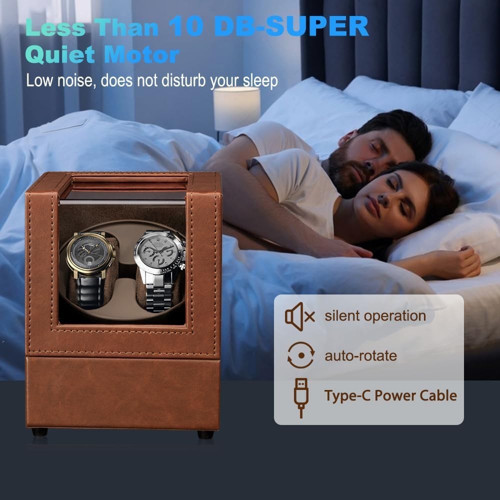 Watch Winder for Automatic Watches Double Quiet Motor USB Power Gift