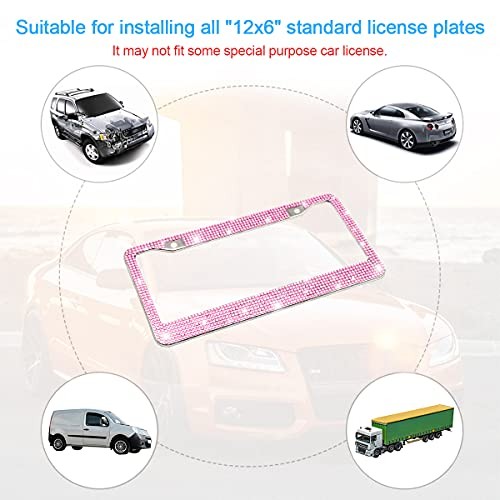 Bling Car License Plate Frame, Handcrafted Crystal Stainless Steel, 1PCS Pink