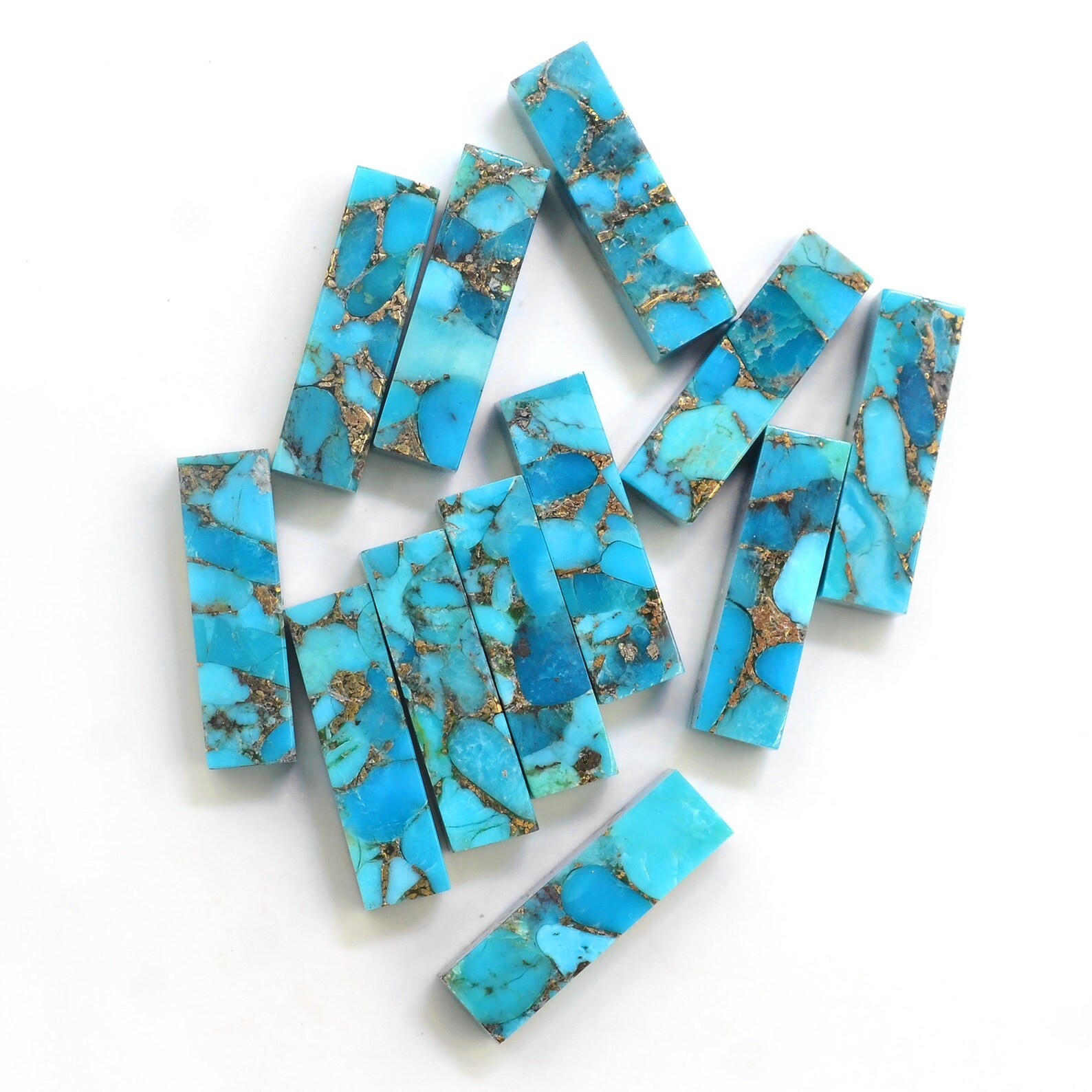 Blue Copper Turquoise Long Rectangle Bothside Flatback 7x14mm to 12x24mm