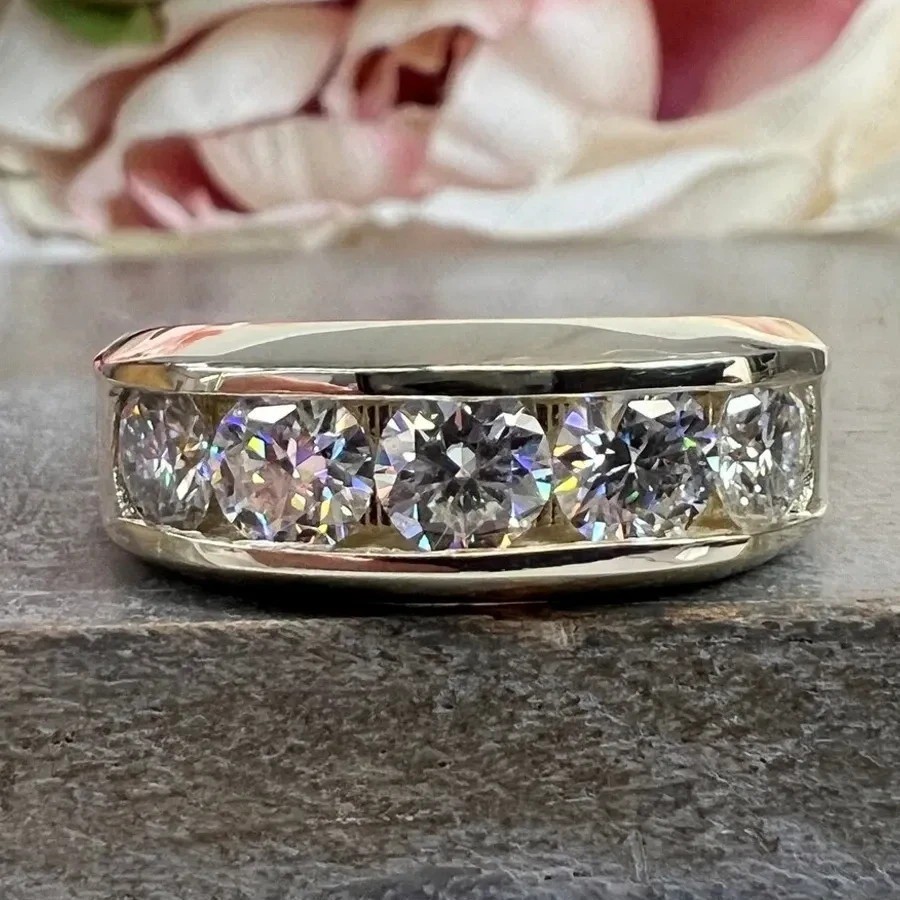 2.25 Ct Certified Round Cut White Diamond 5-Stones Men’s Ring In 925 Silver !