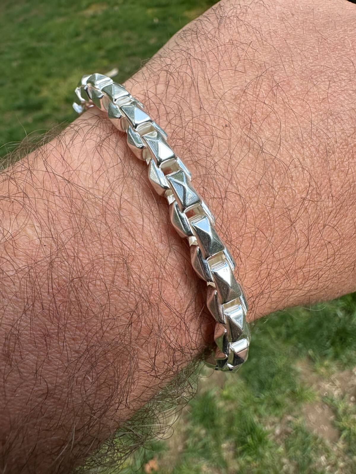 8mm 925 Sterling Silver Men Diamond Cut Rolo Hermes Link Chain Necklace Bracelet