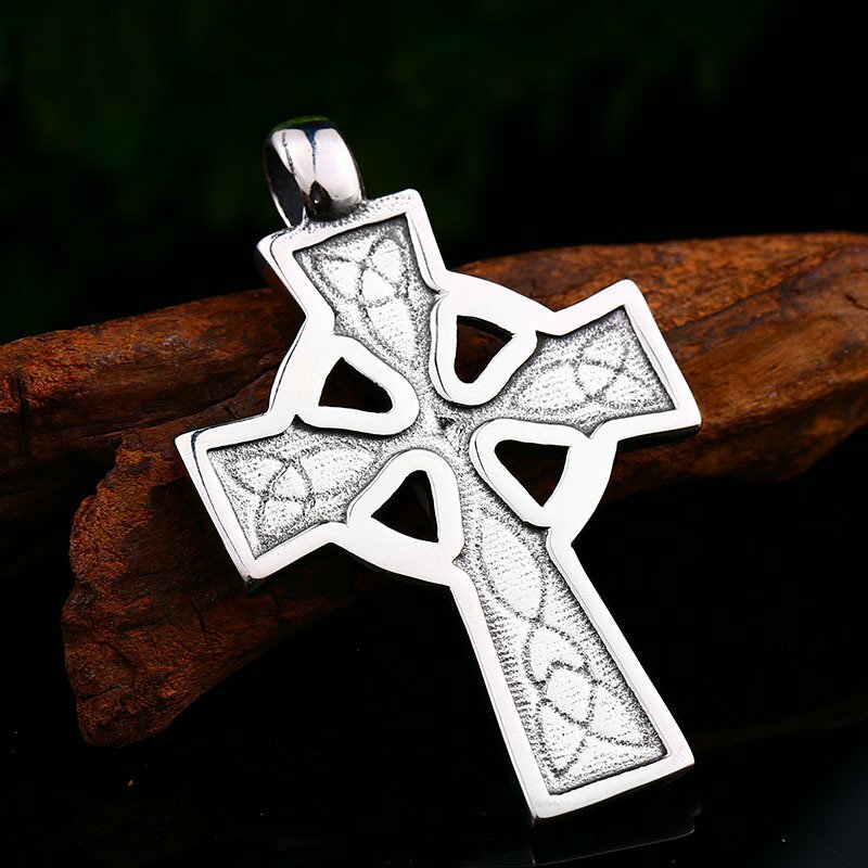 MENDEL Mens Large Celtic Trinity Knot Cross Pendant Necklace Stainless Steel Men